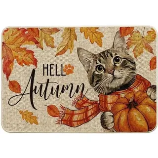 Artoid Mode Ahornblätter Große Katze Hallo Herbst Fußmatte, Saisonale Fall Hause Küche Teppich Bodenmatte Für Innen Außen Dekor 40x60 cm