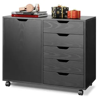 DEVAISE Rollcontainer Mobiler Aktenschrank mit 5 Schubladen & Tür, (78x40x65cm), abschließbar, Druckerständer, für Homeoffice, Büro schwarz 78 cm x 65 cm x 40 cm