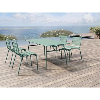 Garten-Essgruppe: Tisch L. 160 cm + 4 Stühle - Metall - Grün - MIRMANDE von MYLIA