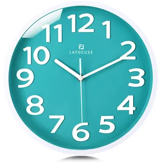 Lafocuse 3D Ziffern Lautlos Wanduhr Türkis Grün, Modern Wanduhr 30cm Leicht zu Lesen, Ohne Ticken Geräuschlos Deko für Küche Wohnzimmer Schlafzimmer Büro