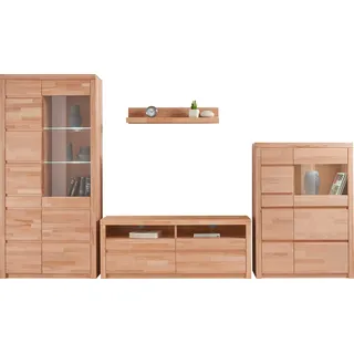 OTTO home Wohnwand OTTO HOME "Silkeborg: 4-teilig, Breite: 320cm, Griffmulden, Fronten Massivholz", beige (kernbuche teilmassiv), Holzwerkstoff Kernbuchefarben (Korpus)/ Massivholz Kernbuche (Front), Holz teilmassiv, Kastenmöbel-Sets, Wohnwand, Set besteht aus 1 