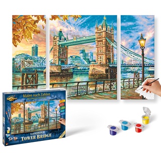 Schipper 609260752 Malen nach Zahlen - London Tower Bridge - Bilder malen für Erwachsene, inklusive Pinsel und Acrylfarben, Triptychon, 50 x 80 cm