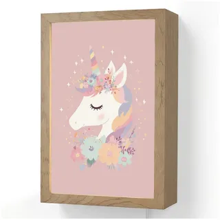 OnlyWow Wandleuchte Lightbox Einhorn - Rosa - Blumen - Mädchen, Dimmbar, Farbwechsel, LED, Warmweiß, Kaltweiß, Neutralweiß Einstellbar, Wandlampe Innen, Dimmbar, mit Kabel, LED, Beleuchtung, Kinderzimmer rosa 20 cm x 8 cm x 30 cm