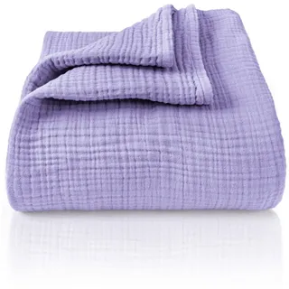 Laynenburg Tagesdecke Musselin aus 100% Baumwolle – Baumwolldecke, Kuscheldecke, Wohndecke als Sommerdecke, Bett-Überwurf, Couch-Überwurf, Sofa-Decke lila 180 cm x 220 cm