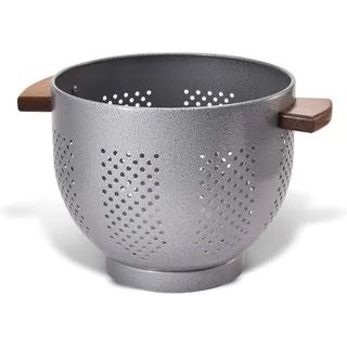 beifeier Metall Nudelsieb mit Holzgriff und Stabiler Basis, 22cm Großes Küchensieb für Pasta, Gemüse und Obst, Langlebiges Küchen Seiher Sieb (Grauer Hammerton)