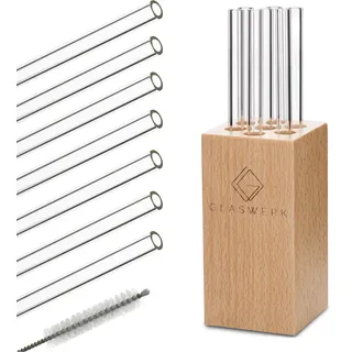 Glaswerk Frezzeria Glasstrohhalme 7 Stück 0,8 X 15 Cm (øxh) Holzhalterung Bürste