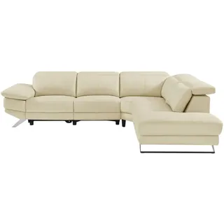 Rechtes Ecksofa in weißem Leder mit elektrischer Relaxfunktion PUNO II - Beige