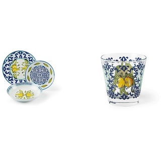 Excelsa Amalfi Tellerservice 18 Stück, Porzellan & Amalfi Wasserglas, mundgeblasen, 6 Stück