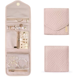 bagsmart Schmuck Organizer Tasche Reise Schmuckaufbewahrung für Ringe, Ohrringe, Halsketten, Uhren(Mini-Rosa)