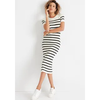 hechter paris Strickkleid wadenlang, modern, aus Viskosemischung, Kurzarm, Gr. 44 - N-Gr, offwhite-schwarz-gestreift, , 54163815-44 N-Gr