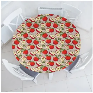 Abakuhaus Tischdecke Rundum-elastische Stofftischdecke, Früchte Frühlings-Apple-Scheiben-Muster grün|rot 163 cm x 163 cm