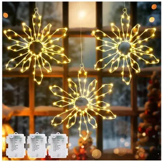 Elegear LED-Lichterkette 0.3/0.6M Led weihnachtsdeko fenster, weihnachtsstern mit haken, LED Fensterbilder für Weihnachtsdeko Innen/Außen mit Timer Speicher