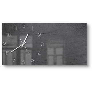DEQORI Wanduhr 'Schiefertafel Stein-Optik' (Glas Glasuhr modern Wand Uhr Design Küchenuhr) grau|schwarz 60 cm x 30 cm