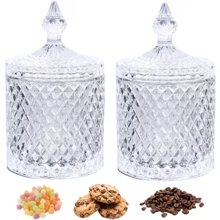 Pasdrucn 2 Stück Bonbonglas Mit Deckel, Candy Bar Gläser Groß, Bonbongläser Bonboniere, Vorratsgläser Mit Deckel, Vintage Vorratsgläser, Keksdose Mit Deckel, Süßigkeiten Spender (Transparent)