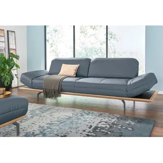 3-Sitzer "CR.420, Designsofa, Loungesofa", blau (blaugrau 534, 73), B:232cm H:117cm T:129cm, Leder OSKAR - echtes Leder;Flachgewebe DONNA (76% Polyester 24% Polyacryl), CREATION BY ROLF BENZ, Sofas, in 2 Qualitäten, Holzrahmen in Eiche Natur oder Nußbaum, Breite 232 cm