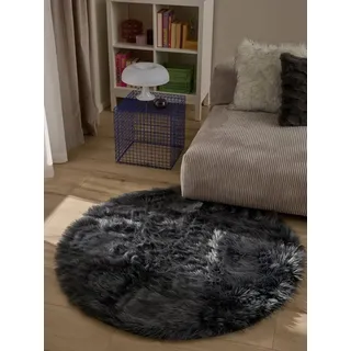 benuta Hochflor-Teppich Nanuk, rund, Höhe: 51 mm, Kunstfaser, Berber, Ethno-Style, Wohnzimmer grau rund | Ø 120 cm x 51 mm