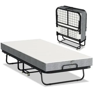 Jayseuw 90x200cm Gästebett klappbar mit Matratze bis 150kg, auf Rädern - Grau