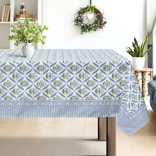 hometrixx Tischdecke Frühling Sommer Blumen Garten Provence 140x180cm Blau | Tischdecken Abwaschbar,Fleckabweisend,Pflegeleicht,Polyester Tischtuch Rechteckig,für Party Picknick Abendessen Küche Dekor