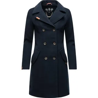 Marikoo Damen Mantel in Wollmantel-Optik langer Trenchcoat mit Reversekragen Nanakoo Navy Gr. 4XL - 4XL