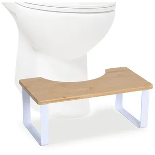 Relaxdays Toilettenhocker Bambus & Metall Weiß,Hellbraun