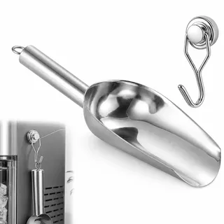 1x Edelstahl Eisschaufel mit Magnetischer Halterung, 8oz Dosierlöffel​ für Eis, Zucker, Mehl & Gewürze, Küchenzubehör​ mit Metall Haken (Silber)