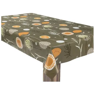 laro Tischdecke Wachstuchtischdecke Naturblüten Vintage Oliv PVC Eckig 300 cm x 140 cm