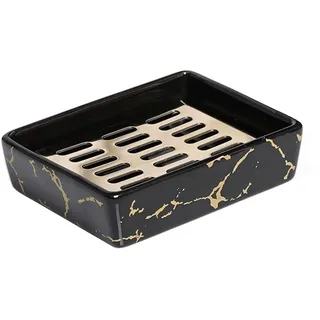BAMFY Marmor Seifenschale Mit Ablauf Keramik Seifendose Mit Abnehmbar Seifenablage for Badezimmer, Dusche (Color : Schwarz)