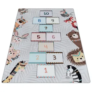 Stilvoll Günstig Kinderteppich für Spiel-Kinderzimmer Himmel und Hölle für Jungs und Mädchen, Rechteck, Höhe: 7 mm grau Rechteck | 100 cm x 150 cm x 7 mm