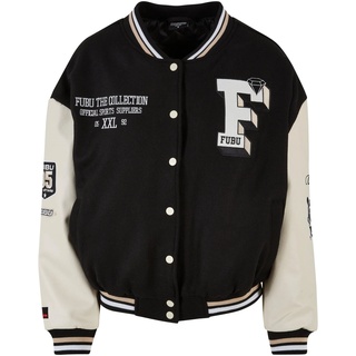 Anorak FUBU "Fubu Damen FW231-017-1 College Varsity Jacket" Gr. L, schwarz-weiß (black, offwhite, sand) Damen Jacken Sportjacken