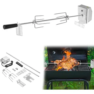 Suusolny 107 cm Edelstahl Grillspieß Set für Gasgrill Grillspieß mit 2X Fleischnadeln Universal Einsetzbar Motor Elektrischer 220V - 240V Drehspiess Rotisserie Kit für Rotisserie und Gasgrill