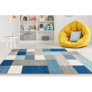 Carpeto Rugs Teppich Kinderzimmer Junge Mädchen - Kinderteppich für Spielzimmer Jugendzimmer - Karo Viele Farben und Größen Pastellfarben Türkis Grau 120 x 170 cm
