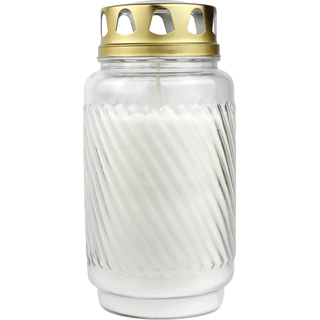 Laternenglas mit Golddeckel, Grabkerze aus Glas, Weiß, BOLSIUS, Brenndauer ca. 100h, 173/90 mm, Grabschmuck, Grabdekoration