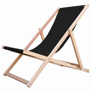 MAT-COMPANY Sonnenliege Strandliege Holz Gartenliege klappbar Schwarz Rahmen Holz UV-beständig 120 cm