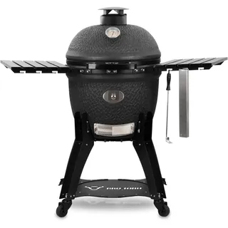 BBQ-Toro Kamado Grill Holzkohlegrill "Yoru" Ø 62 cm mit Seitenablagen, Thermometer | matt schwarz | Bubble Frosted Glaze | Ceramic Grill mit Rollen, Keramikgrill, BBQ Keramik Grill, Kugelgrill