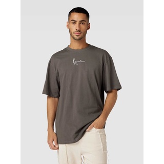 T-Shirt mit Label-Stitching, Dunkelgrau, XL