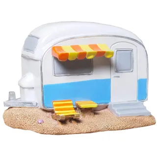 wunderschöne Spardose, Sparschwein, Wohnwagen, Campingkasse, Reisekasse, Urlaubskasse mit Markise und Drehverschluß ca. 15 cm groß