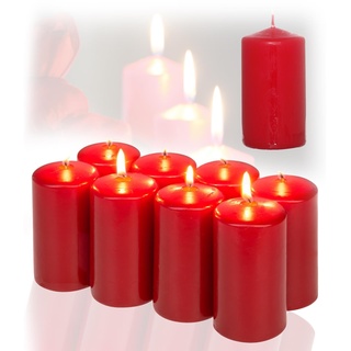 Candelo 8er Set Stumpenkerzen DEKO Weihnachten Kerzen Rot - 5,8cm x 12cm - Advent Kerze Weihnachtsdekoration - Weihnachtskerzen für Adventskranz