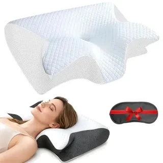 DZ'HUE 2026 Kissen, Ergonomisches OrthopäDisches Kissen Mit Konturierter SeitenstüTze FüR Besseren Schlaf (Weiß)