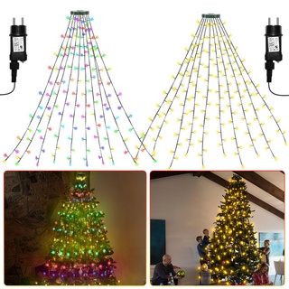 Yakimz LED Lichterkette Weihnachtsbaum 280 LEDs 2,8m Außen Christbaumbeleuchtung mit Ring LED Baummantel 8 Lichtmodi RGB