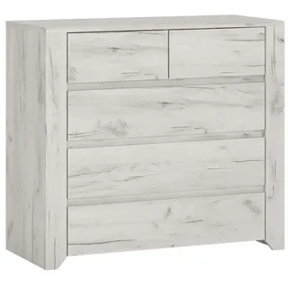 Feldmann-Wohnen Sideboard Angel (oben 2 kleine Schubkästen, darunter 3 große Schubkästen, 1 St., Belastbarkeit der Schubkästen max. 5 kg, Wandmontage nötig), 84cm weißeiche mit Griffmulden weiß