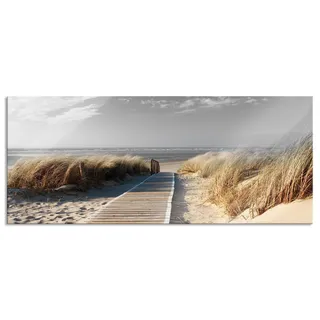 Pixxprint Glasbild Panorama, Wandbild aus Echtglas, Weg zum Strand durch die Dünen B&W Detail, 120x50 cm, inkl. Aufhängung und Abstandshalter