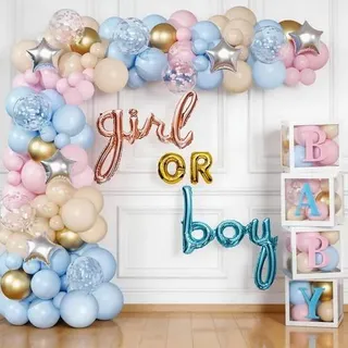 Gender Reveal Deko Set 159-teilig mit Babyboxen und Ballons