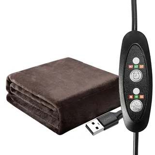 Elektrische Heizdecke USB 5 V Flanell Wärmedecke 140 X 80 cm, Wärme-Cape Heizkissen Tragbare Winter Erwärmung Waschbar Kuschelheizdecke mit 3 Temperaturstufen für Camping/Fahrzeug/Hause (Color:Braun)
