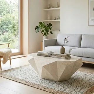 Wohnzimmer Couchtisch aus Stein Creme Weiß