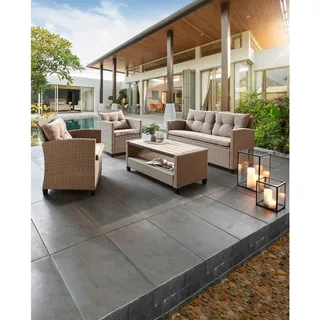 Ambia Garden Loungegarnitur, Grau, Beige, Metall, Kunststoff, Textil, 11-teilig, Füllung: Schaumstoff, eckig, 124x76x67 cm, Loungemöbel, Gartenlounge-Sets