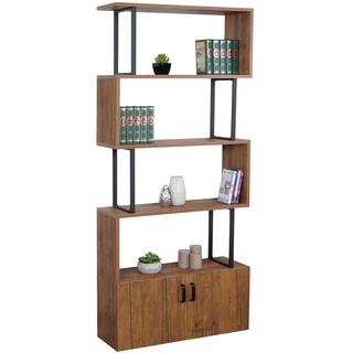 Bücherregal MCW-A27, Regal Standregal Raumteiler Wohnregal, Staufach mit Tür 183x80cm 3D-Struktur Wildeiche-Optik