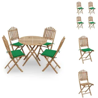 vidaXL 5-tlg. Garten-Essgruppe mit Kissen Klappbar Bambus - Gartenmöbel-Sets - Grün
