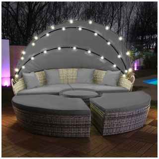 Swing&Harmonie Gartenlounge-Set LED - Sonneninsel Rattan Lounge Polyrattan Sitzgruppe Liege Insel inkl. Abdeckcover