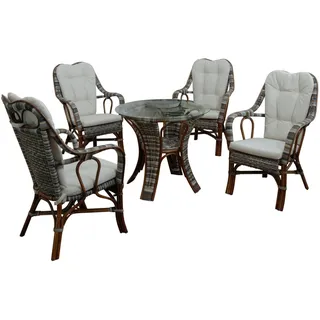 Set/5 Sitzgruppe Wintergarten-Set Rattan-Garnitur 4 Personen (Mehrfarbig)