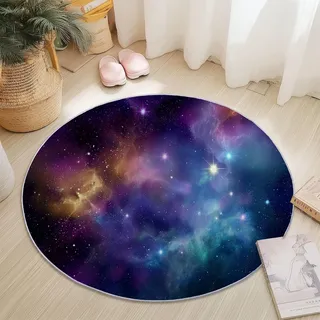 Generisch Teppich Rund 60 cm, Weich und Flauschig Gegend Kreis rutschfest, Waschbar Geheimnisvolle Weltraumgalaxie Drucken Dekorieren Robuster Teppich für Wohnzimmer Schlafzimmer, Blau Lila